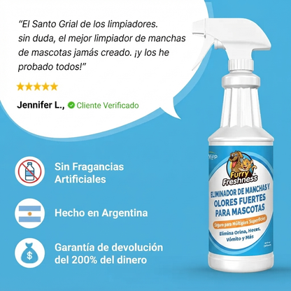 Eliminador de manchas y olores fuertes para mascotas con aroma a frescura peluda