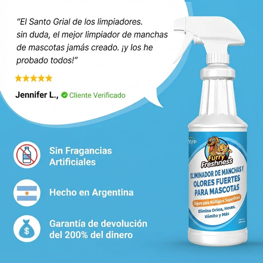 Eliminador de manchas y olores fuertes para mascotas con aroma a frescura peluda