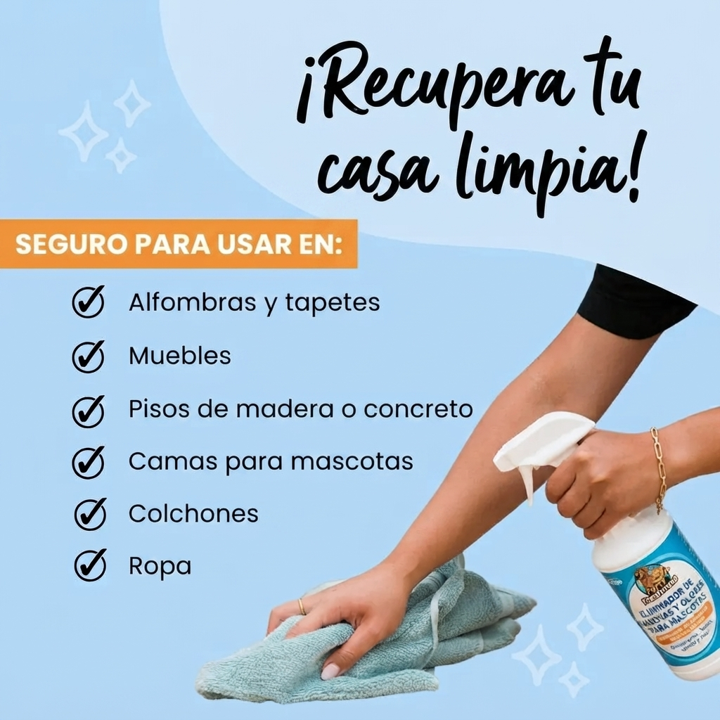 Eliminador de manchas y olores fuertes para mascotas con aroma a frescura peluda